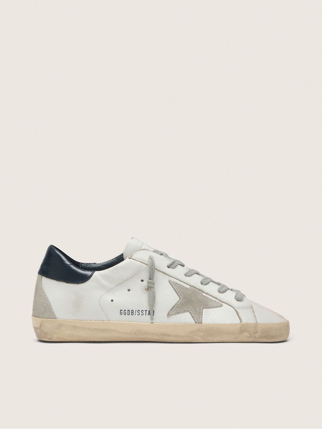 Golden Goose Super-Star With Gray Suede Star & Navy Blue Heel Tab - Size 37